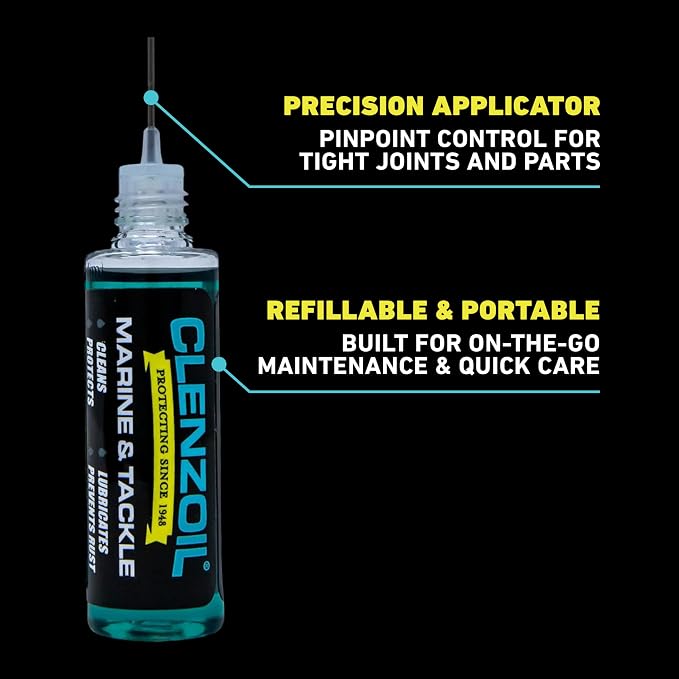 CLENZOIL Marine & Tackle - Fishing Gear Oil Lubricant - for Fish Care Reels, Boat Motors, Downriggers & More - Easily Oils Applicator
