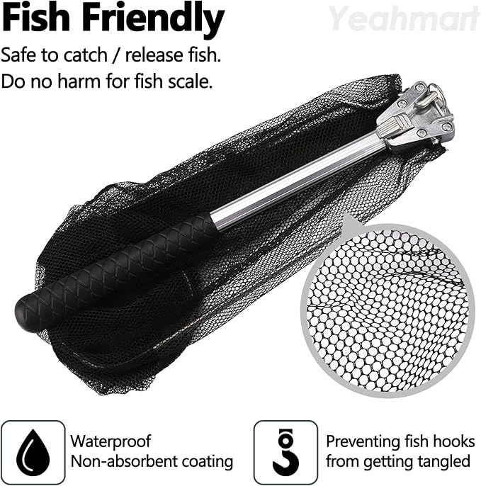 Yeahmart Fishing Landing Net with Telescopic Aluminum Handle Pole, Collapsible Nylon Mesh Minnow Fish Net for Saltwater & Freshwater, Portable Fishing Gear for Kids, Men, Women, Extends 21-75 Inches