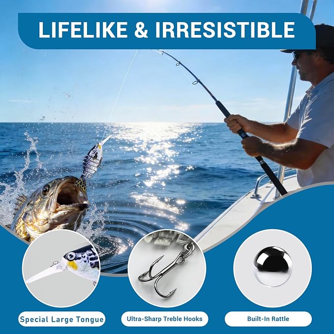 Keenjorika Fishing Lures Multi Jointed Fish Fishing Kits, Slow-Sinking Lifelike Segmented Swimbait Crankbaits, Realistic Swimming Action for Bass, Trout, Pike & Walleye, Freshwater and Saltwater