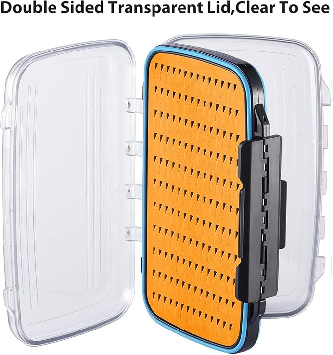Gonex Fly Boxes for Fly Fishing Jig Boxes Two-Sided Waterproof Lightweight Fly Fishing Box Easy Grip Transparent Lid Fly Fishing Lures Box, 7.3"x 4.6"x 1.5", Orange
