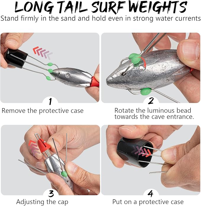 THKFISH 5 Pcs Sputnik Sinkers Surf Fishing Weight, Heavy-Duty Long Tail Lead Weights Saltwater Surf Casting Sinkers, Catfishing, and Beach Adventures in Ocean Sea Sand