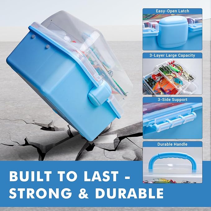 315PCS Portable Fishing Lures Tackle Box with Pliers & Hook Remover, 3-Tier Compact Organizer, Crankbaits/Swivels/Soft Baits, All-in-One Gear for Freshwater Saltwater