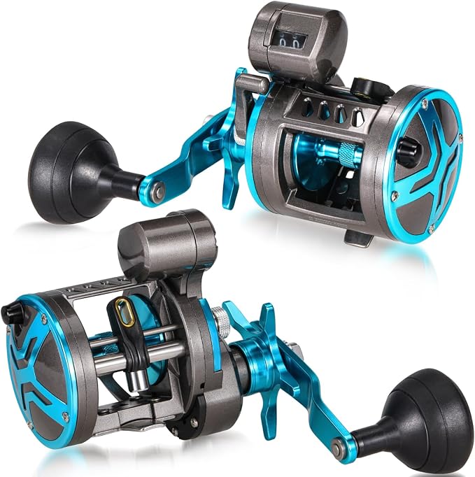 Burning Shark Baitcasting Fishing Reel, Smooth Powerful Round Baitcaster Reel, Saltwater Inshore Surf Trolling Reel, Conventional Reel for Catfish, Musky, Bass, Pike