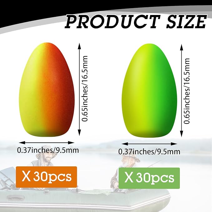 Skylety 60 Pieces Foam Floats Bullet Fishing Foam Snell Floats Pompano Rigs Oval Fly Fishing Strike Indicators for Trout Catfish Walleye