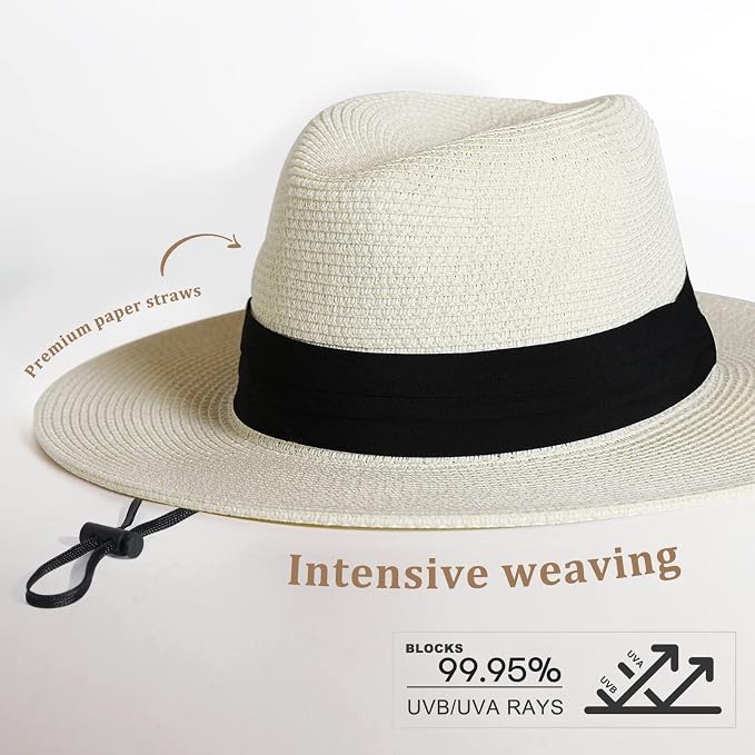 FURTALK Womens Mens Wide Brim Straw Panama Hat Fedora Summer Beach Sun Hats UPF Straw Hat for Women