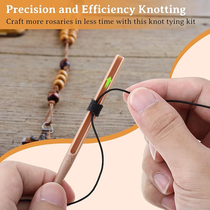 Dunkive 2 Pack Rosary Cord Knotting Tool, #7#9 and #36 Dual Head Twine Knotting Tool, Rosary Making Supplies, Beads Tying Kit, Beading Cord Kit for Jewelry, Fishing Hook, Bracelet(Brown)