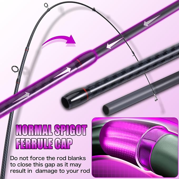 Sougayilang Fishing Rod 24-Ton Carbon&Glass Fiber Composite Spinning and Casting Rod, 2 Piece for Bass Trout Crappie Travel Fishing- 6'0"