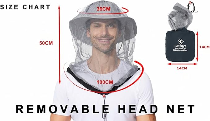 2 Pack Mosquito Head Net Mesh for Hiking & Outdoors,Bug Face Netting over Hat Adults Gnat Fly Insect Midge Protection