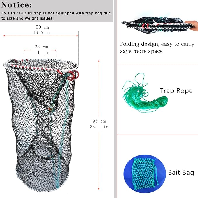 Drasry Crab Trap Bait Lobster Crawfish Shrimp Portable Folded Cast Net Magic Collapsible Fishing Traps Nets Accessories for Blue Crabs