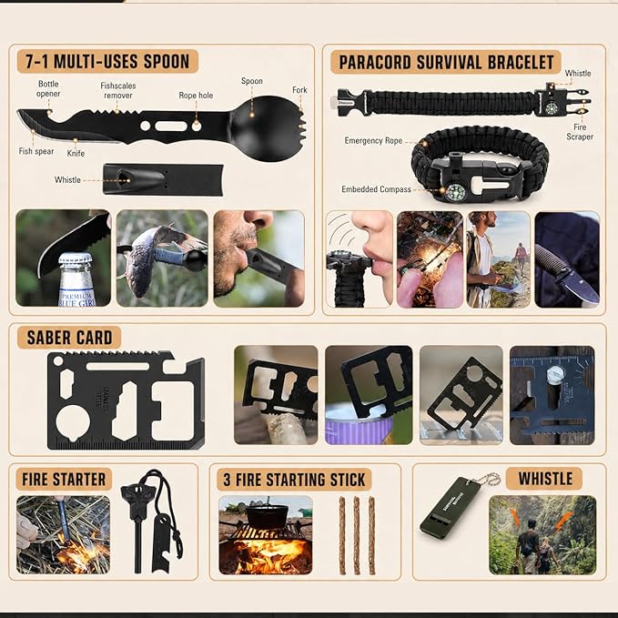 Survival Kit, 250Pcs Survival Gear First Aid Kit with Molle System Compatible Bag and Emergency Tent, Emergency Kit for Earthquake, Outdoor Adventure, Hiking, Hunting, Gifts for Men Women