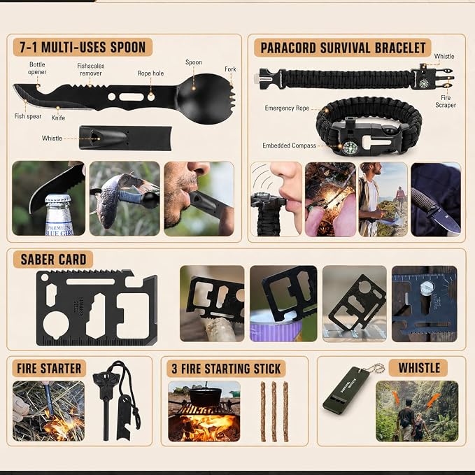 Survival Kit, 250Pcs Survival Gear First Aid Kit with Molle System Compatible Bag and Emergency Tent, Emergency Kit for Earthquake, Outdoor Adventure, Hiking, Hunting, Gifts for Men Women