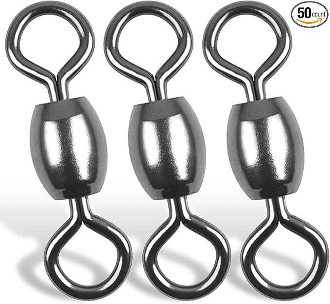 AGOOL Fishing Barrel Swivels, 50/150pcs Rolling Ball Bearings Fishing Swivels Fishing Tackle High Strength Copper with Stainless Steel Rings Line Lure Leaders Connectors 30LB-88LB
