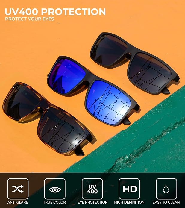 KALIYADI Polarized Sunglasses for Men and Women, Mens Sun Glasses with UV Protection for Driving Fishing Golf (3 Packs)