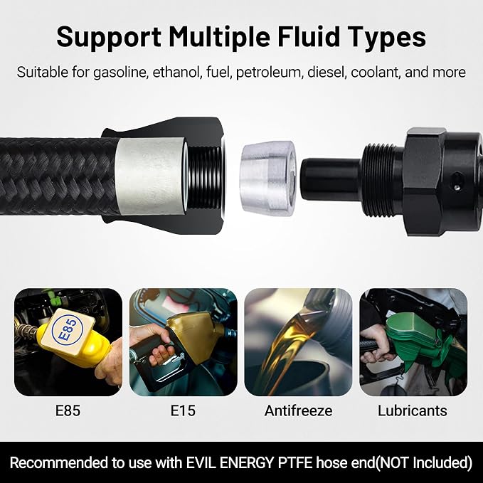 EVIL ENERGY 10AN PTFE Fuel Hose Line, AN10 Fuel Line E85 Nylon Braided 10FT Black