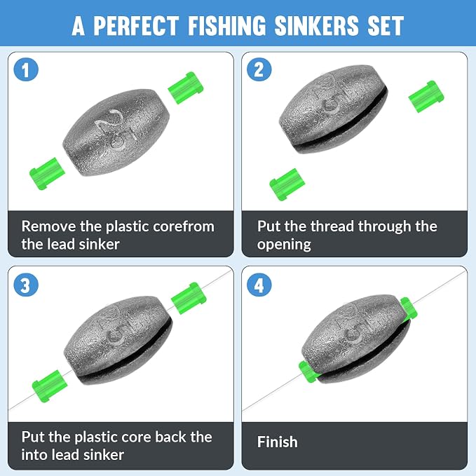 THKFISH Egg Fishing Sinkers Weights, Removable Rubber Core Fishing Weights Twist-Lock Sinker,Bass Weights Sinker Tackle Saltwater Casting Fishing Sinkers Set Oval Freshwater,1/8-1OZ