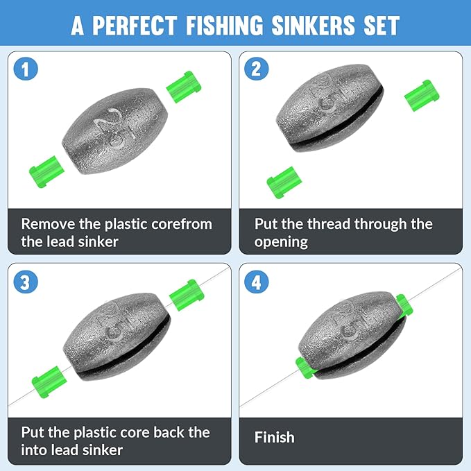 THKFISH Egg Fishing Sinkers Weights, Removable Rubber Core Fishing Weights Twist-Lock Sinker,Bass Weights Sinker Tackle Saltwater Casting Fishing Sinkers Set Oval Freshwater,1/8-1OZ