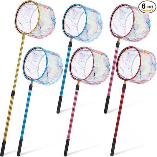 6 Pack Telescopic Fishing Nets, Retractable Lightweight Aluminum Alloy Landing Nets with Non-slip Handle for Catching & Releasing Frogs, Butterflies, Fish for Beach, Pond, Park Outdoor Use