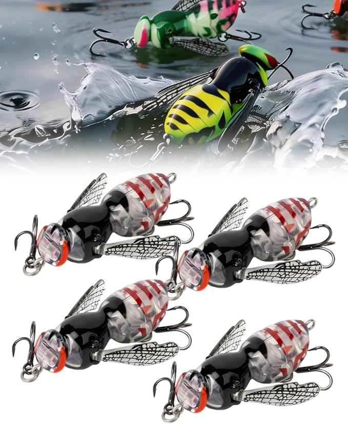 2026 New Bionic Wasp Crawl Bait-Topwater Micro Fishing Lure with Acoustic Noise Steel Balls for Bass & Pike Professional Anglers,Realistic Freshwater and Saltwater-W/Carbon Steel