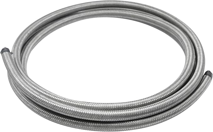 Fuel Line Hose 10FT 6AN 3/8" Universal Silver Stainless Steel Braided Nylon CPE Oil Gas Fuel Hoses 10 Feet AN-6 3/8 inches