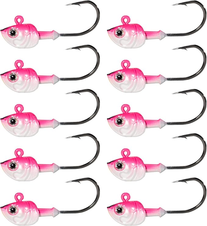 Dr.Fish 10 Pack Swimbait Jig Heads, Saltwater Fishing Jig Heads 3D Eyes High Carbon Steel Hooks Surf Fishing Lures Flounder Striper Halibut Pompano Bass