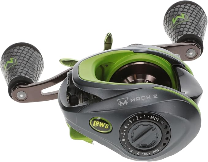 Lew's MACH 2 Baitcast Fishing Reel, 7.5:1 Gear Ratio, Graphite Frame, Premium 10 Stainless Steel Ball Bearings, Black/Green
