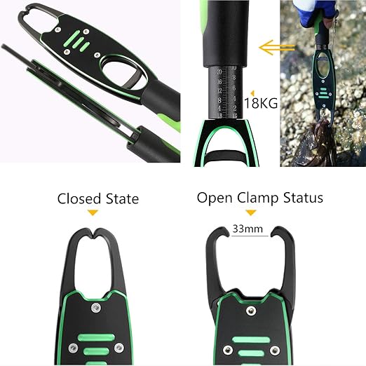 Night Cat Fish Lip Gripper with Scale, 2 in 1 Aluminum Alloy Fish Lip Grabber Professional Fishing Lip Gripper Tool Kit