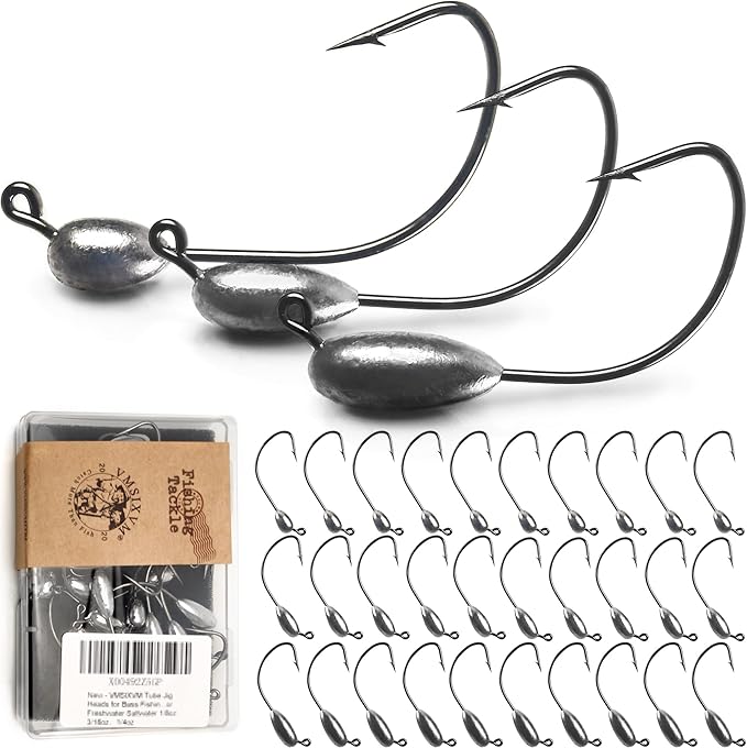 30/20/10 Pcs Tube Jig Heads for Bass Fishing, Tube Bait Worm Hooks rigs for Freshwater Saltwater, 5/16oz, 1/4oz, 3/16oz, 1/8oz