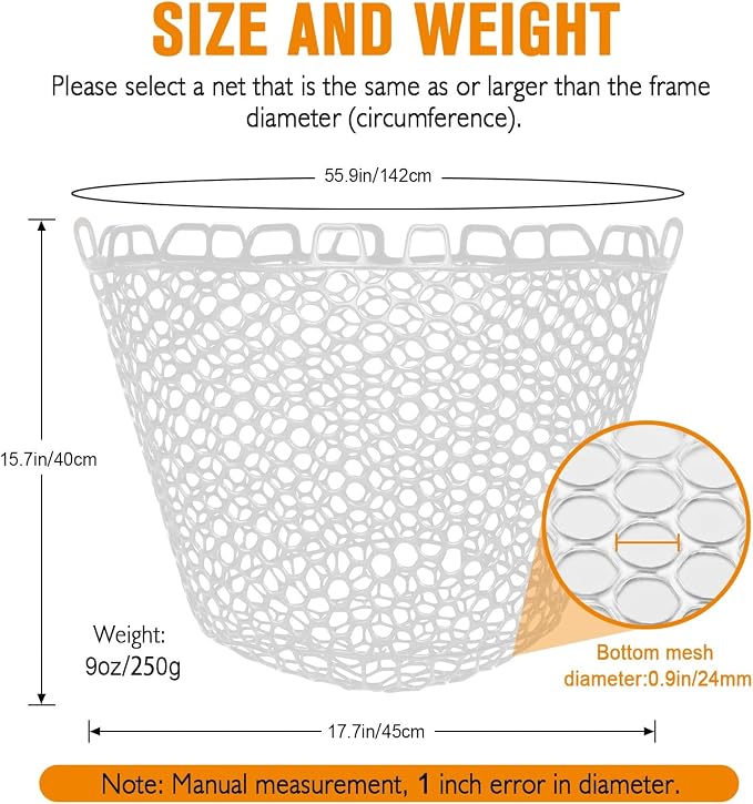 Dovesun Rubber Fishing Net Replacement Netting Without Handle Clear Black Fishing Nets for Fish Fly Fish Landing Net Bag for Freshwater Saltwater Foldable Trout Net Rubber Mesh 5 Sizes White Black Red