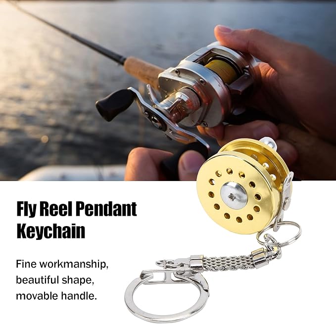 VBESTLIFE Mini Fishing Reel Keychain, Aluminum Alloy Fly Reel Key Ring Keychain Pendant Decorative Anglers