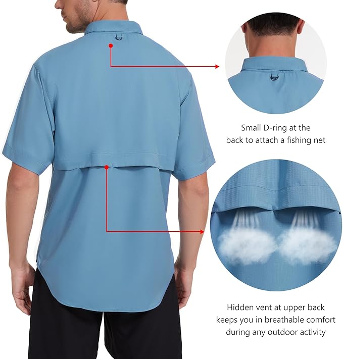 Bassdash UPF 50 Men’s Fishing Dress Shirt Button Down Woven Short Sleeve Outdoor