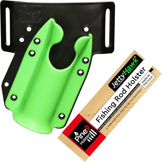 JettyHawk Fishing Rod Hip Holster, Hands-Free Quick-Draw Holder, Fits 1.5-2" Pole, for Spinning, Baitcaster, Centerpin & Surf Rods, Wading & MOLLE Belts