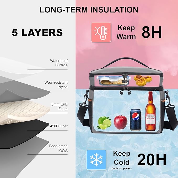 EVERFUN Small Compact Cooler Bag 24/48 Can Insulated Lunch Box Double Deck Soft Leak-Proof Waterproof Collapsible Ice Chest for Men Women Work Travel Car Trip Picnic Beach