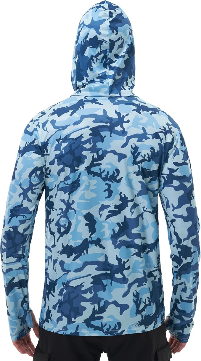 FISHEAL Men's Performance Fishing Hoodie Shirt - UPF 50+ Sun Protection Long Sleeve Thumbholes Shirts with Neck Gaiter