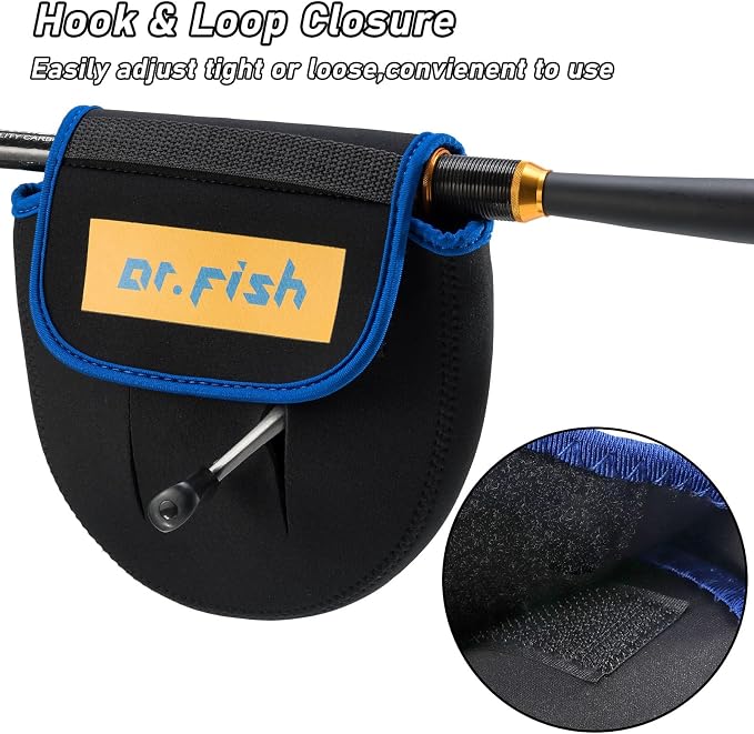 Dr.Fish Spinning Fishing Reel Cover, Fits 1000-6000+, Neoprene Protective Bag with Handle Slot, Spinning Reel Storage Case Pouch Accessories 6000+ 2 Pack