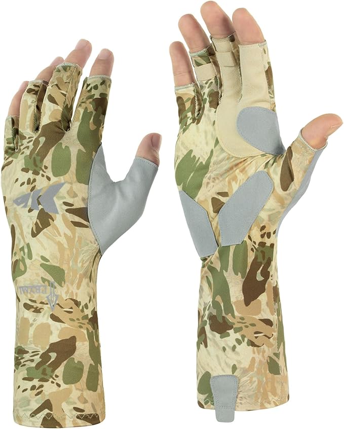 KastKing Agies Fishing Gloves Men, UPF 50+ Sun Gloves UV Protection, Cooling Quick-Dry 3/4 Fingerless Gloves with Extended Cuff, Microfiber Palm & Pull Tabs, for Fishing, Kayaking, Hiking, Hunting