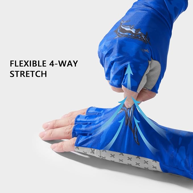 BASSDASH Unisex UPF 50+ Half Finger Sun Gloves Fingerless Breathable UV Protection for Fishing Hiking Kayaking Rowing FG02