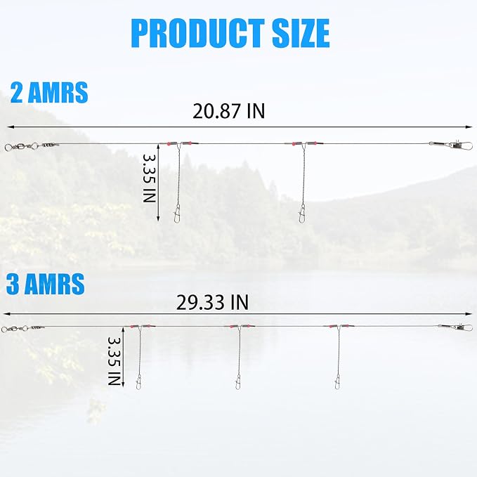 Fishing Leaders Saltwater Tackle Surf Fishing Rigs High Strength Steel Fishing Wire Leaders with Swivel Snaps Beads Gear Equipment for Lures Bait Hooks, 1Arm 2Arms & 3Arms