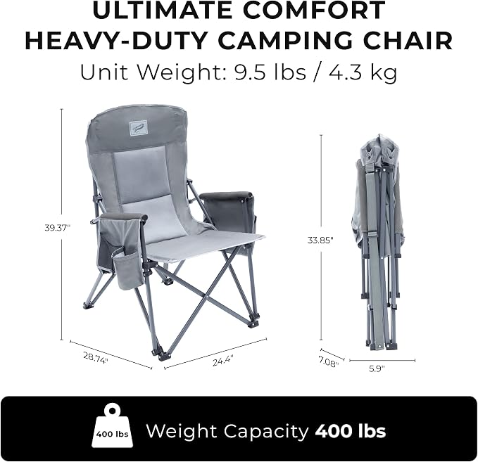 Camphor Designs Heavy Duty Portable Folding Camping Chair for Adults with Comfy Padded Backrest | for Outdoor & Sports, Backpacking, Beach, Lawn, Hunting, Tailgating, Fishing | Supports 400 Lbs