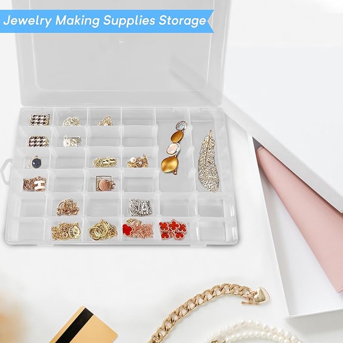 Guyuyii 2 Pack Bead Storage Containers with Adjustable Dividers - for Jewelry Making, Craft Supplies, Fishing Tackle, with 2 Sheets Label Stickers - Compatible with Beads, Earrings, and Small Hardware