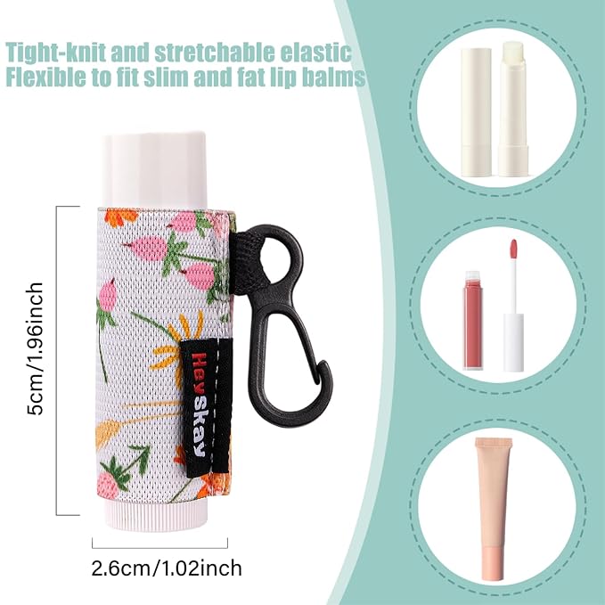 HEYSKAY 3PCS Lip Balm Holder Sleeves Lipstick Keychain Holder Chapsticks Holder Lip Gloss Holder Keychain Lipstick Elastic Sleeves(Floral Set B)