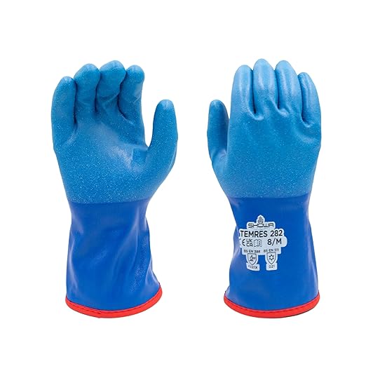 SHOWA TEMRES 282 Waterproof Insulated Winter Work Gloves, Breathable Polyurethane Coating, Thermal Fleece Liner, High-Grip for Hiking, Cold Storage, Ice Fishing, Outdoor Work, Blue, X-Large, 12 pair