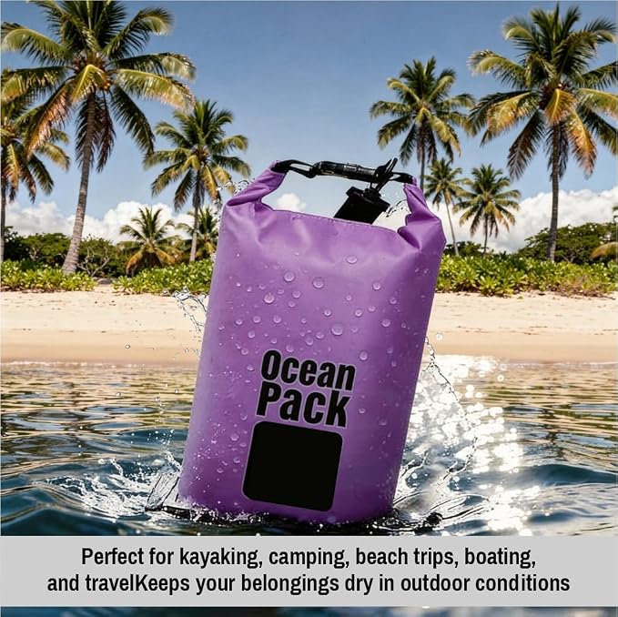 Waterproof Dry Bag Set of 3 – Roll Top Waterproof Bags 15L 20L 30L – 500D PVC Floating Dry Bags for Kayaking, Camping, Beach and Travel – Lightweight Compression Design (yellow, black, and purple)
