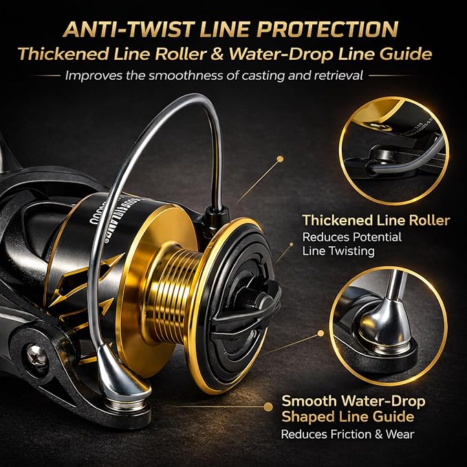 Sougayilang Spinning Reel – 26LB Drag & Loud Metal Clicker, 5.2:1 Gear Ratio, 13+1 Bearings, 4-Point Waterproof, CNC Aluminum Spool & Handle for Bass Trout Salmon