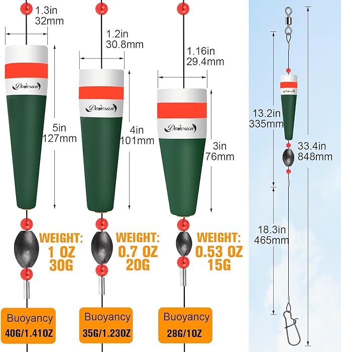 Dovesun Popping Cork Float Rig Weighted Fishing Bobbers Floats Fishing Corks Popping Corks for Saltwater Freshwater Fishing Tackle with 3 Size