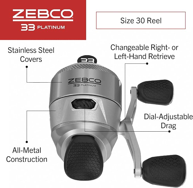 Zebco 33 Platinum Spincast Reel and Fishing Rod Combo, Anti-Reverse Clutch