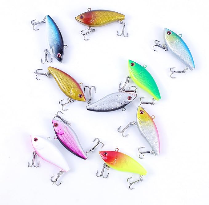 10Pcs Fishing Lures VIB Hard Baits Lipless Crankbaits Sinking Lures for Bass Trout Perch Salmon 2in/0.16oz