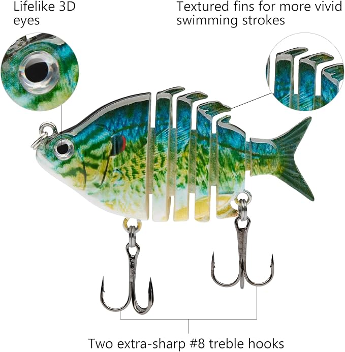 Bassdash SwimPanfish 0.34oz Hard Swimbaits Multi Jointed Topwater Trout Bass Fishing Crank Lure for Freshwater and Saltwater
