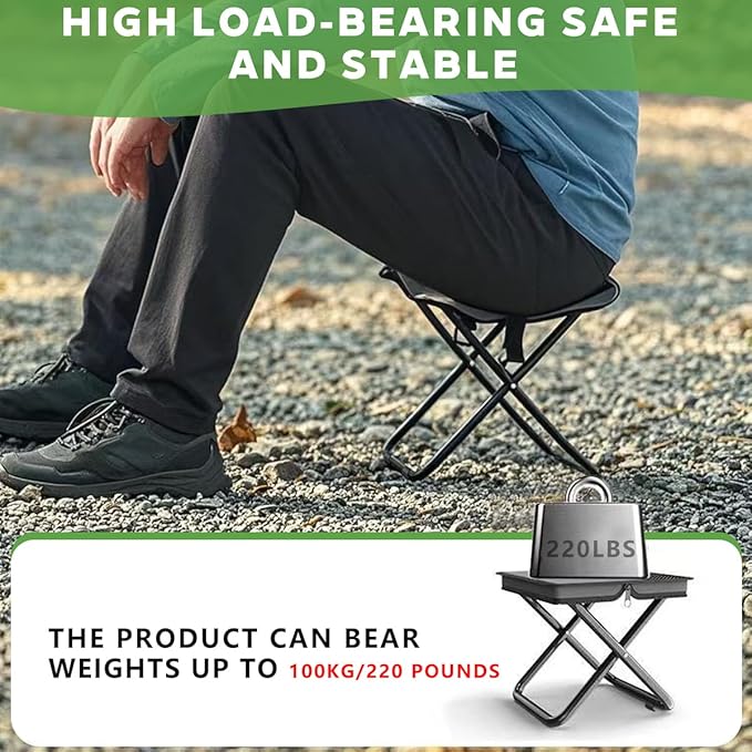 2 in 1 Collapsible Camping Stool & Sling Bag, Aluminum Alloy Frame, 220LB Load Capacity, Portable Folding Fishing Stool for Outdoor Activities, Grey, Small