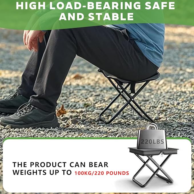 2 in 1 Collapsible Camping Stool & Sling Bag, Aluminum Alloy Frame, 220LB Load Capacity, Portable Folding Fishing Stool for Outdoor Activities, Grey (Medium)