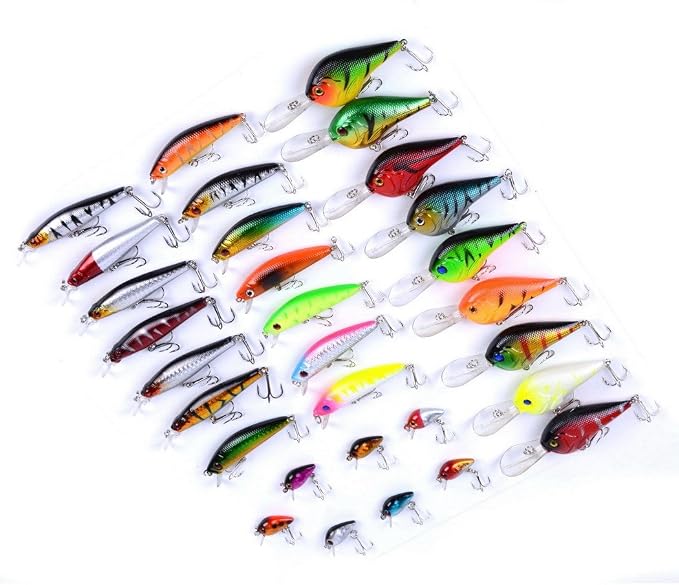 Aorace Fishing Lures Kit Mixed Including Minnow Popper Crank Baits with Hooks for Saltwater Freshwater Trout Bass Salmon Fishing
